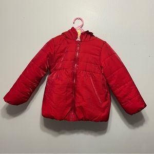 Girls LOVE hodded Puffer Jacket Red. Size 5/6